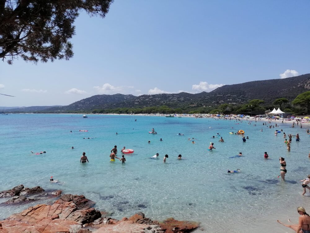 Baignade sur une plage méditerranéenne en été.